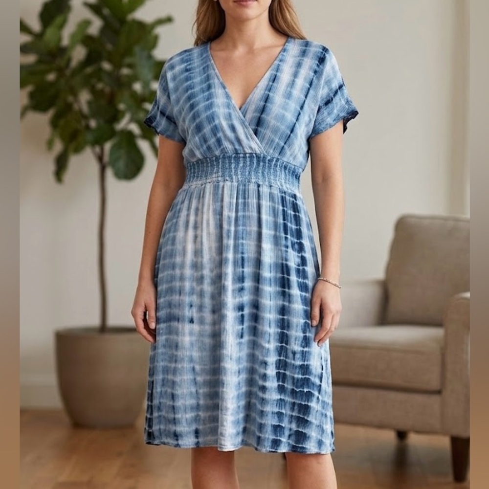 Blue Tie-Dye V-Neck Dress Soul Harmony Energy